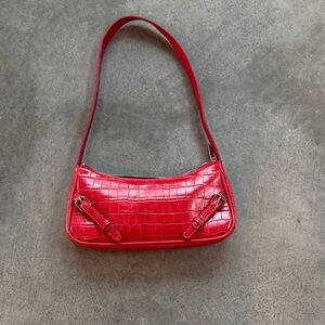 Sportsgirl Red Croc-Texture Shoulder Bag With Buckles- Vintage style- y2k